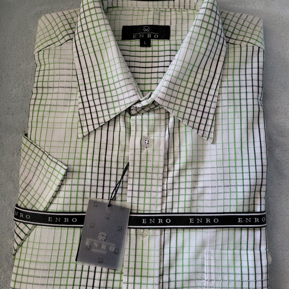 Enro Mens Dress Shirt Size L Short Sleeve Multicolor Striped #68 NEW